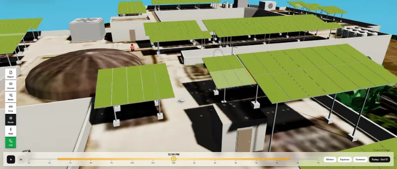 SolarDraft 3D shading analysis: sun exposure on elevated structures across the roof