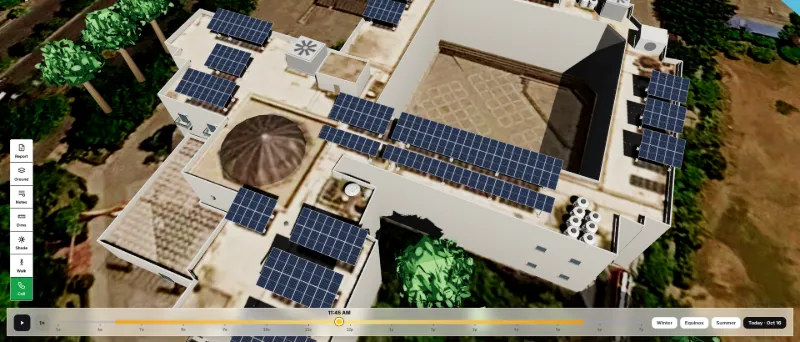 Solar Draft 3D solar design: top-down panel layout across the whole roof